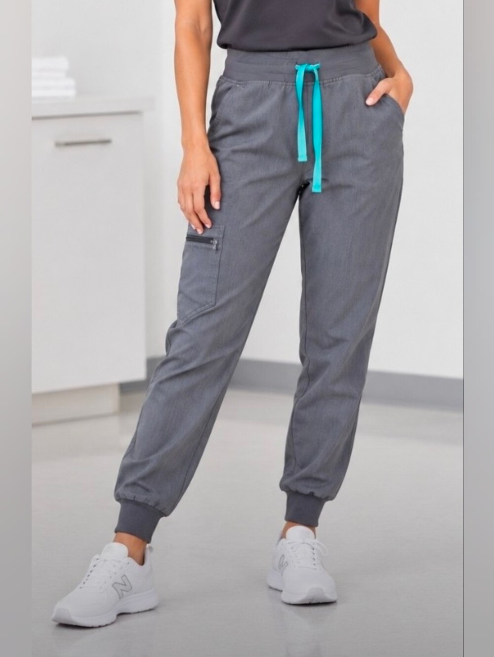 FIGS HW Zamora Jogger Scrub Pants Gray Teal Drawstring XS
